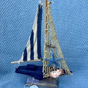 Nautical Decor Sailboat with Blue and Tan Sails